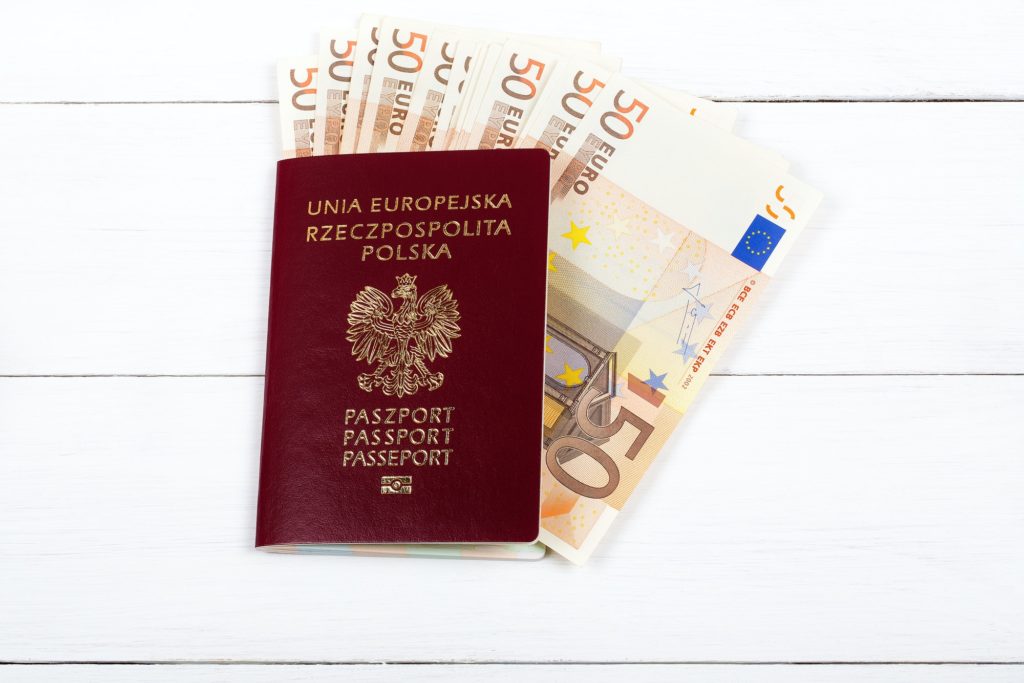 Polish passport with European currency